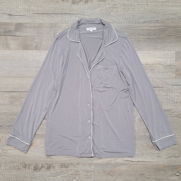 Barefoot Dreams Other - Barefoot Dreams Luxe Milk Jersey Piped Pajama PJ Button Up Shirt XS Gray Top